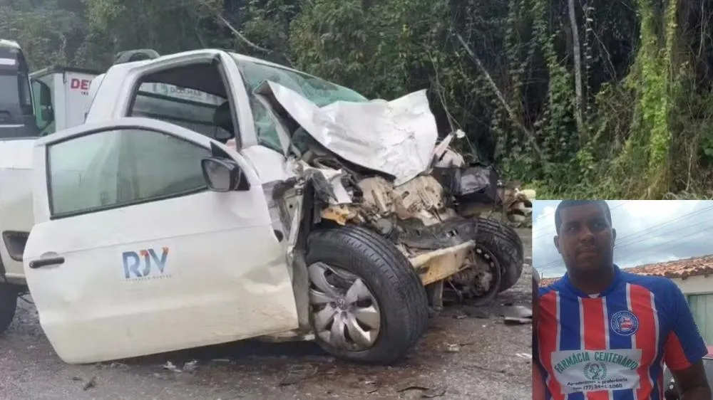 Motorista morre após batida entre dois carros e uma carreta no sul da Bahia — Foto: Franciele Caetano/TV Santa Cruz